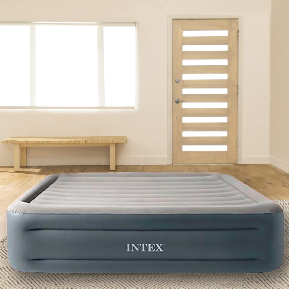 Intex 64162 Inflatable Air Mattress High Raised Inflatable Airbed with Built-in Electric Pump152cmX203cmX51cm