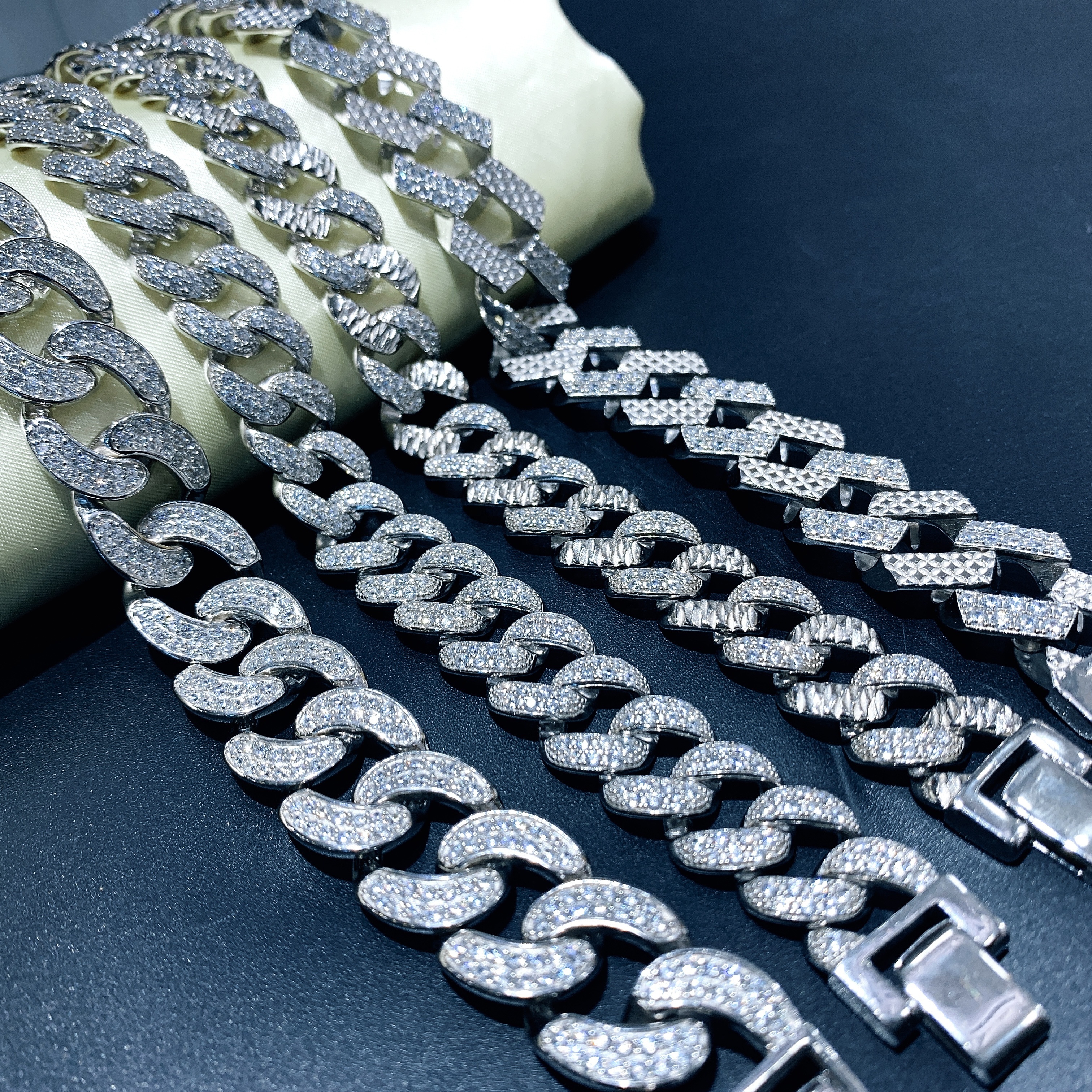 Diamond Tester GRA diamond 8mm-20mm Wide 2Rows 925 Solid Silver Cuban link zircon diamond chain for Rapper Hip Hop