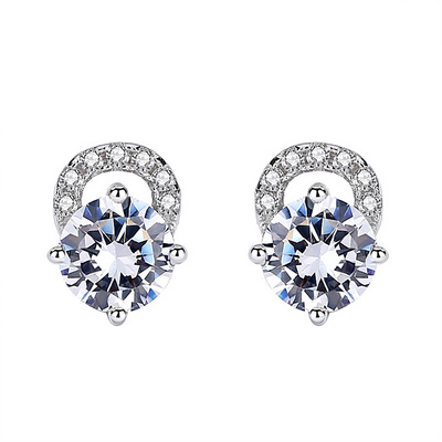 Fashion Stud Earrings Round Cut Jewelry S925 Sterling Silver Platinum Plated White Zircon Earrings For Women