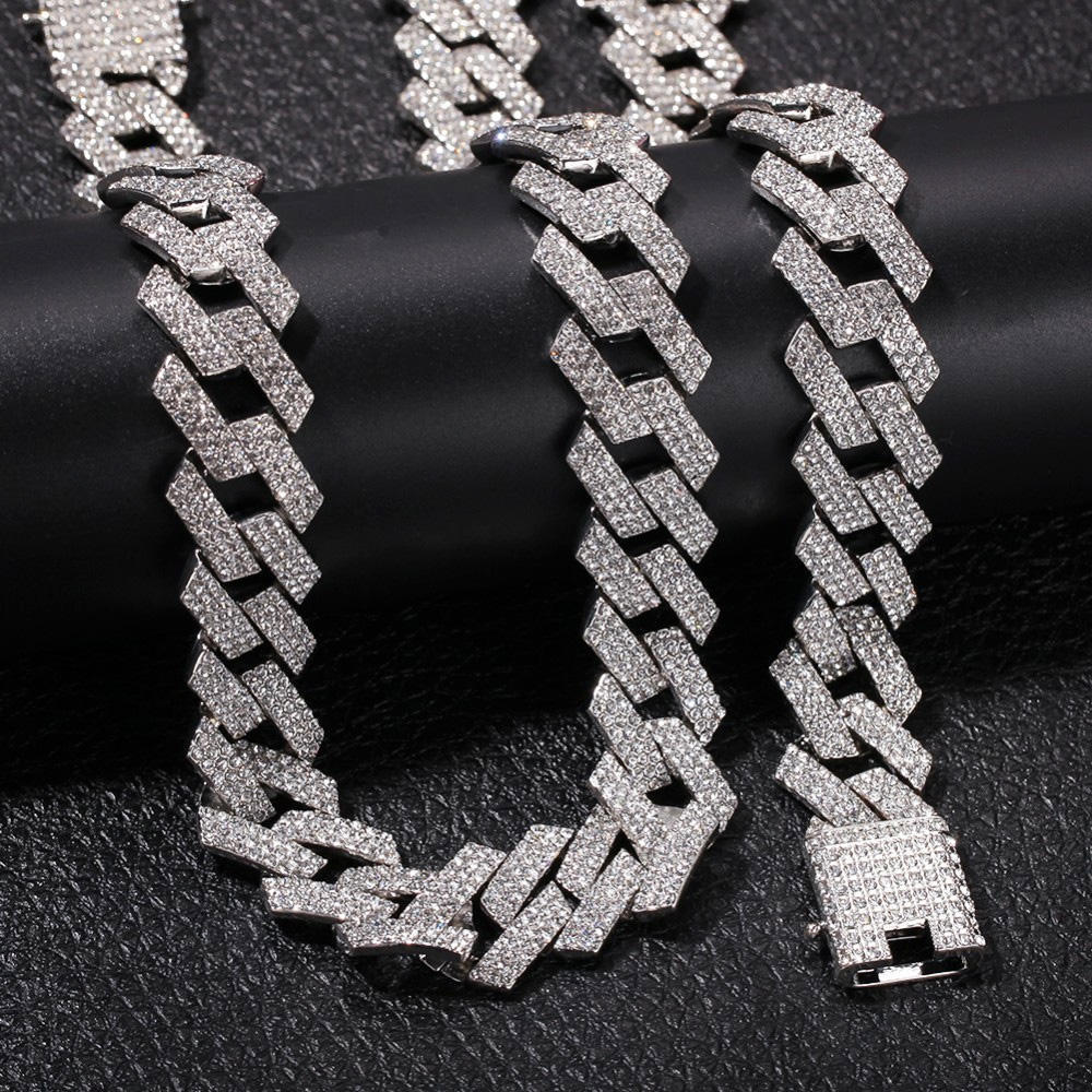 Diamond Tester GRA diamond 8mm-20mm Wide 2Rows 925 Solid Silver Cuban link zircon diamond chain for Rapper Hip Hop