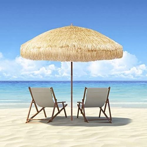 High Quality Outdoor Parasol Beach Umbrella Thatch Roof Straw Umbrella Raffia Wood Carry Bag Customized BSCI Outdoor Furniture