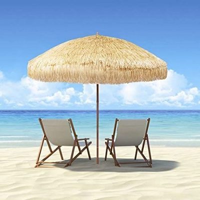 High Quality Outdoor Parasol Beach Umbrella Thatch Roof Straw Umbrella Raffia Wood Carry Bag Customized BSCI Outdoor Furniture