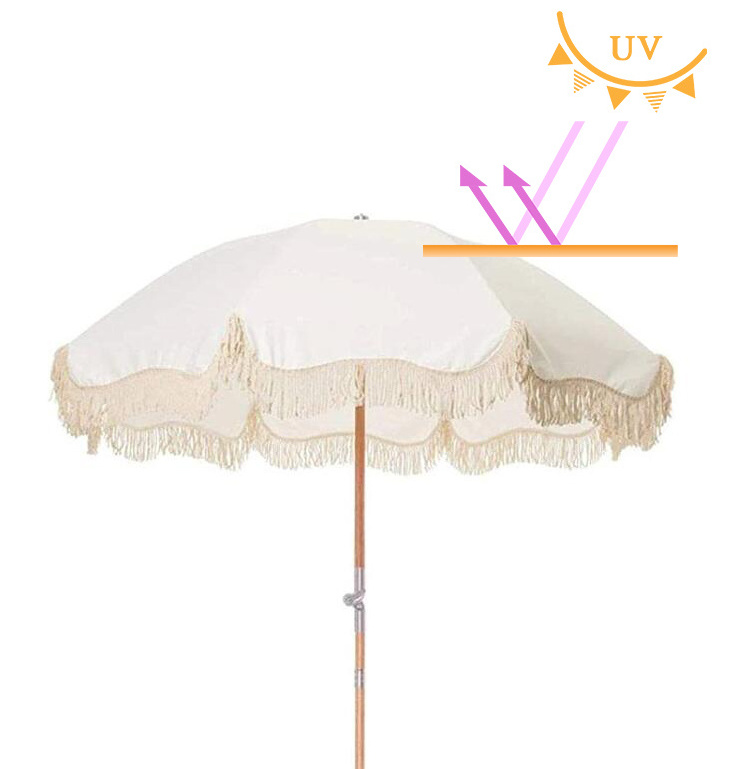 Luxury Custom 8ft Folded Portable Bohemian Boho Wooden Shaft Parasol Sun White Outdoor Beach Umbrella