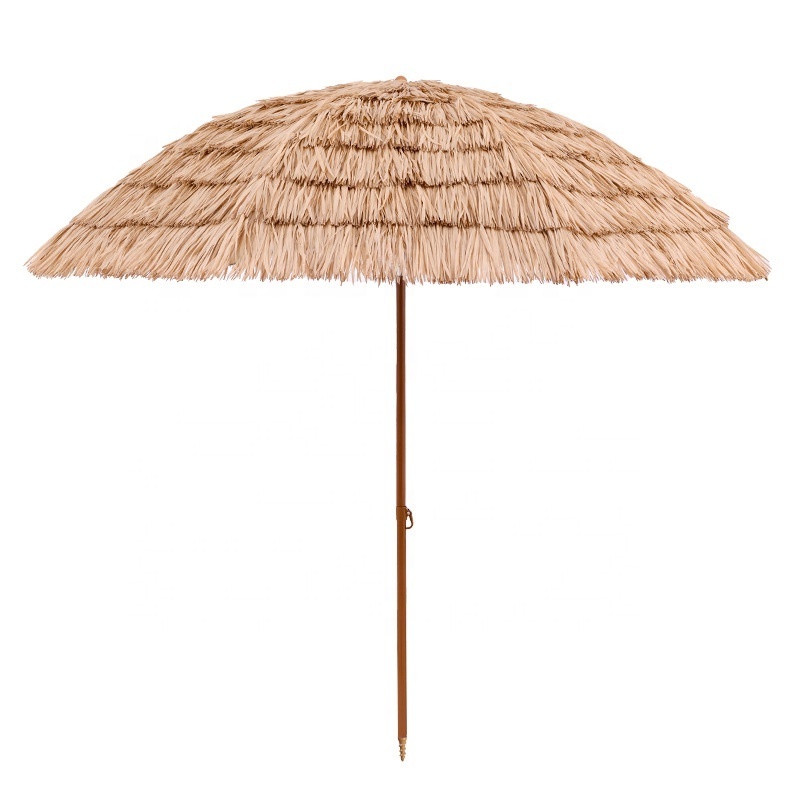 9ft PP Straw Pool Side Pole Fancy Garden Parasol Hawaiian Hula Beach Portable Folding Steel Umbrella