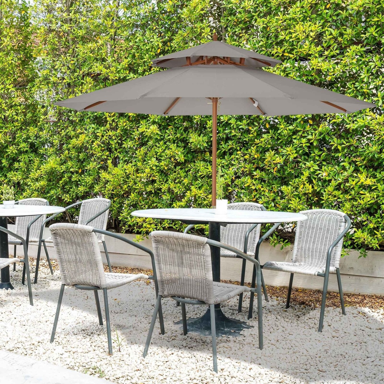 Customization 9FT/2.7M 8 Ribs Wood Patio Parasol Sun Shade Outdoor Garden Umbrella Canopy Grey with Crank Handle