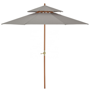 Customization 9FT/2.7M 8 Ribs Wood Patio Parasol Sun Shade Outdoor Garden Umbrella Canopy Grey with Crank Handle