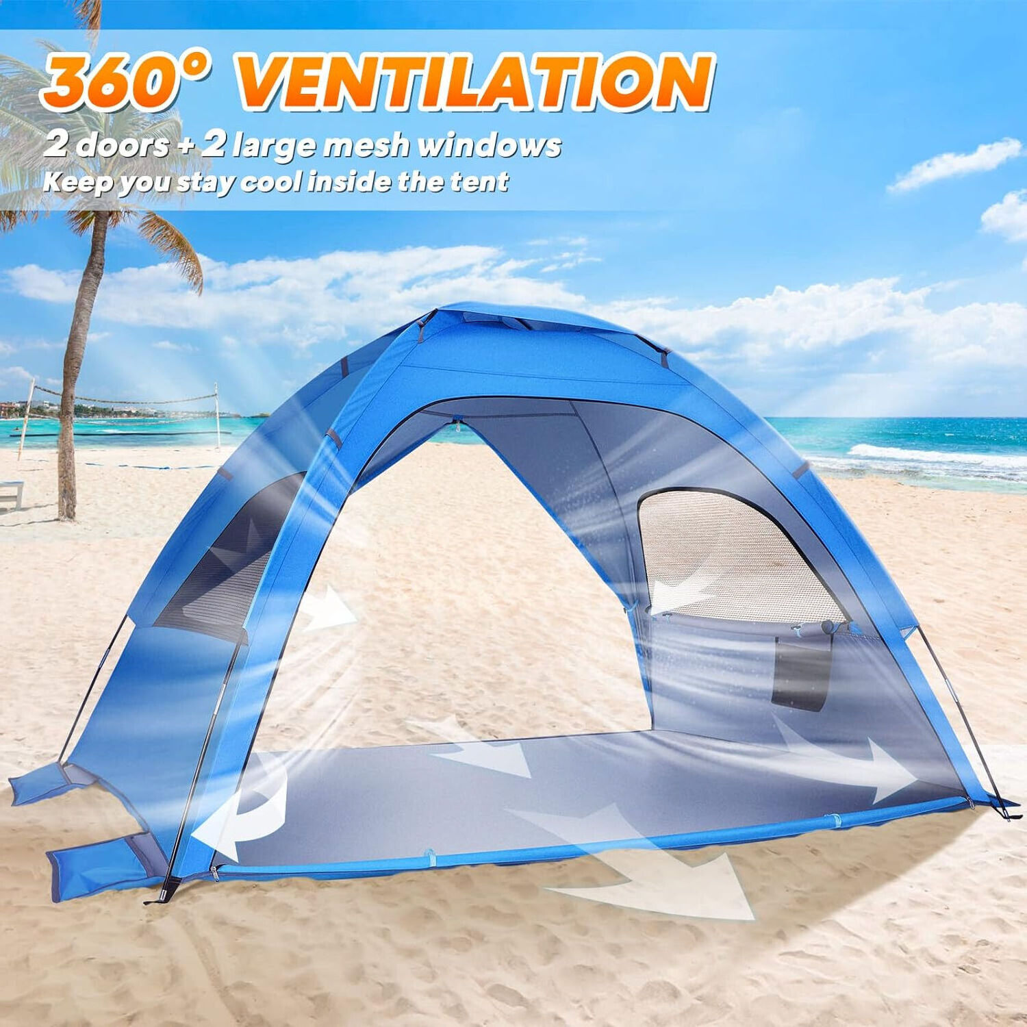 Beach Tent Sun Shade Shelter 3-4 Person Large Anti-UV Windproof Portable Lightweight Tent Canopy Cabana with Extendable Floor