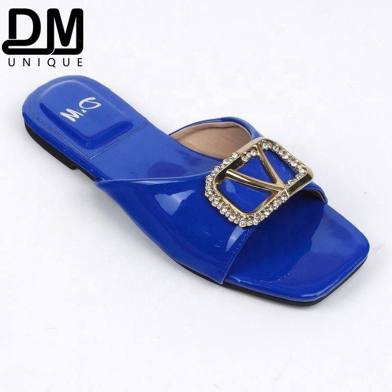 Dm New Design Rhinestone Womens Slippers Flat Rubber Flip Flops