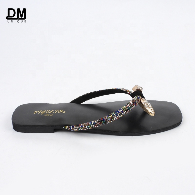 DM African Eco Friendly Luxury Designer Rhinestone Sandals Flip Flops for Women