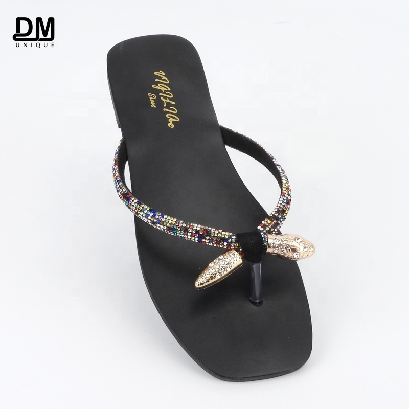 DM African Eco Friendly Luxury Designer Rhinestone Sandals Flip Flops for Women