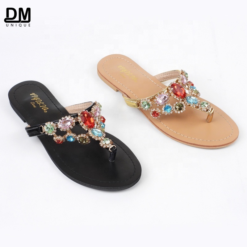 DM African Flat Rhinestone Sandals Casual Female Footwear Women Flip Flop Sandals Slippers