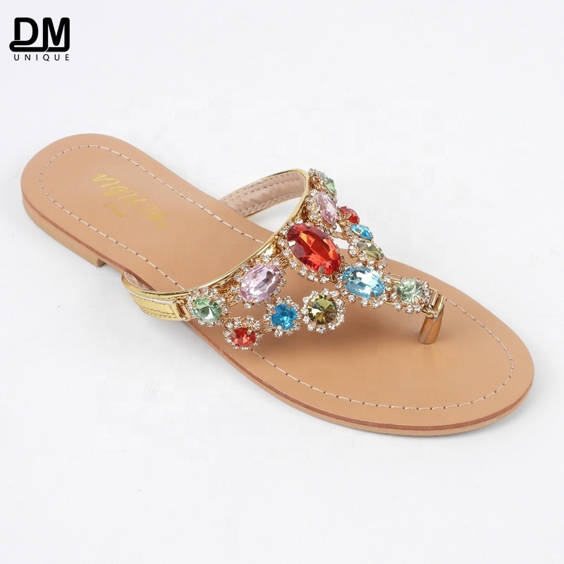 DM African Flat Rhinestone Sandals Casual Female Footwear Women Flip Flop Sandals Slippers