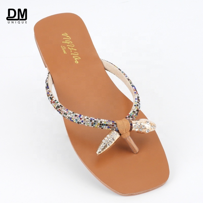 DM African Eco Friendly Luxury Designer Rhinestone Sandals Flip Flops for Women