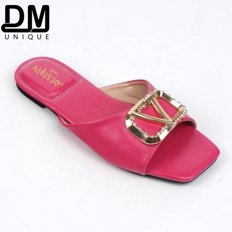 Dm New Design Rhinestone Womens Slippers Flat Rubber Flip Flops