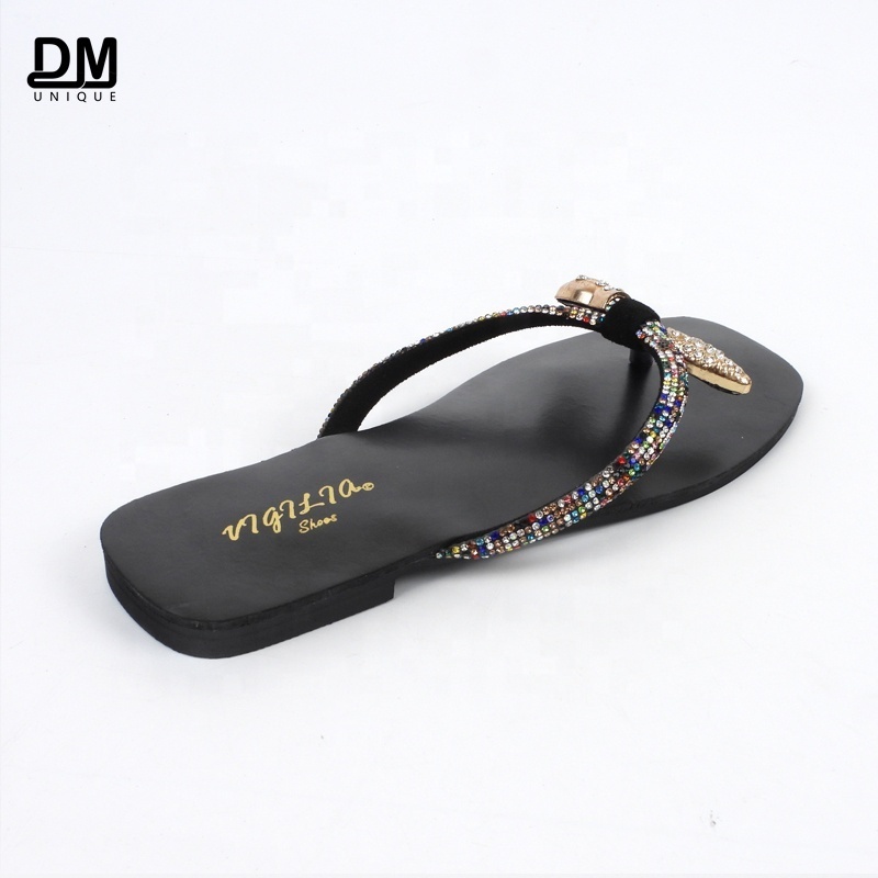 DM African Eco Friendly Luxury Designer Rhinestone Sandals Flip Flops for Women