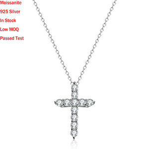 Sterling Silver Cross Pendant With VVS Moissanite Stone Iced Out Moissanite Cross Pendant Necklace