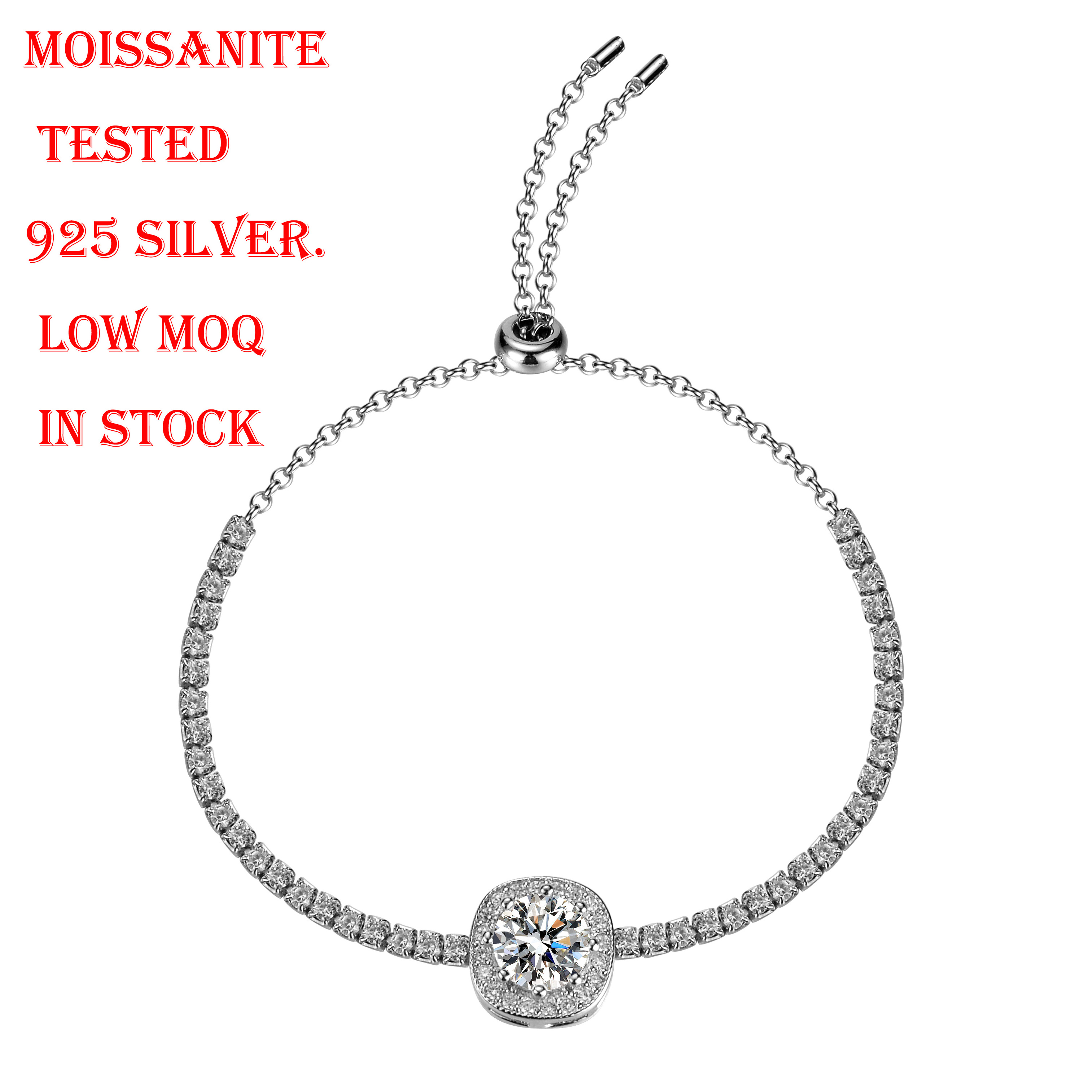 Gift Square Moissanite Round CZ Chain 925 Sterling Silver Tennis Bracelet For Women