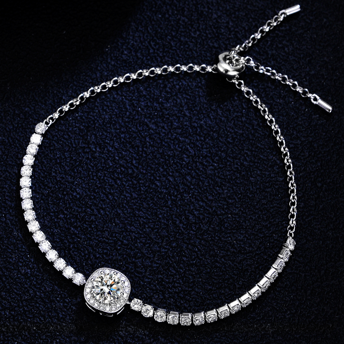 Gift Square Moissanite Round CZ Chain 925 Sterling Silver Tennis Bracelet For Women