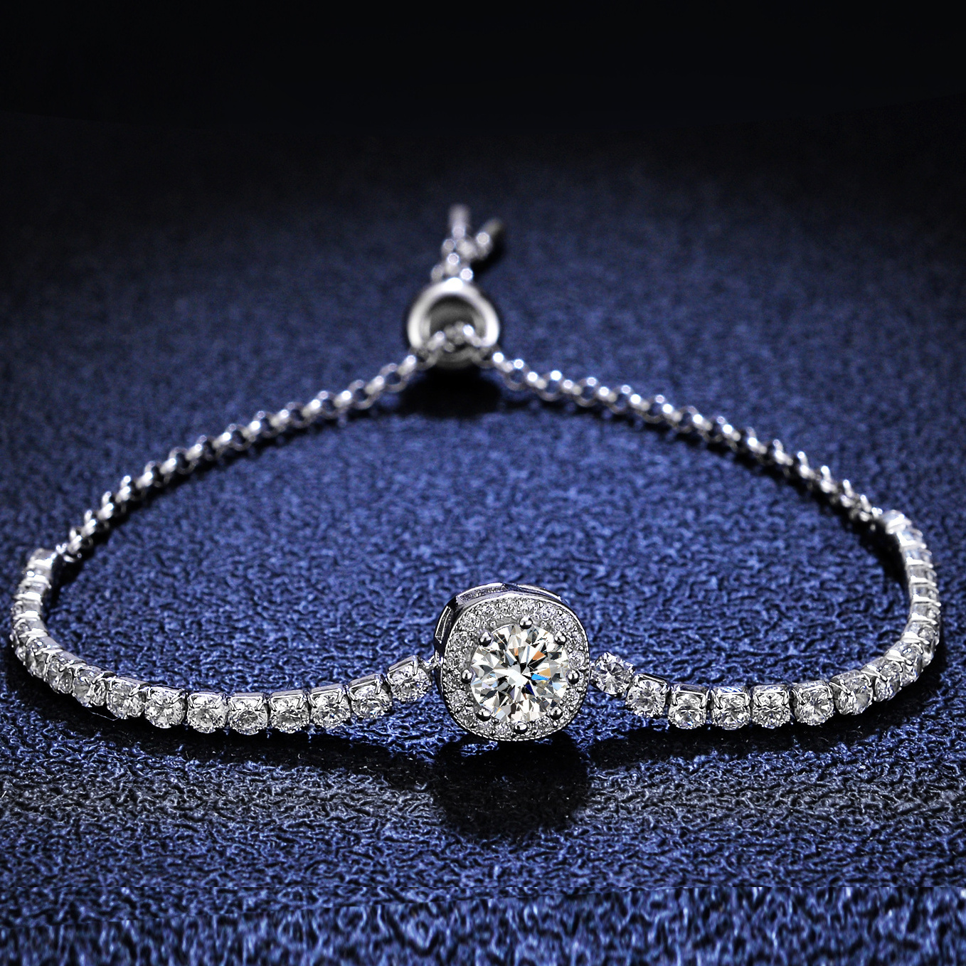 Gift Square Moissanite Round CZ Chain 925 Sterling Silver Tennis Bracelet For Women