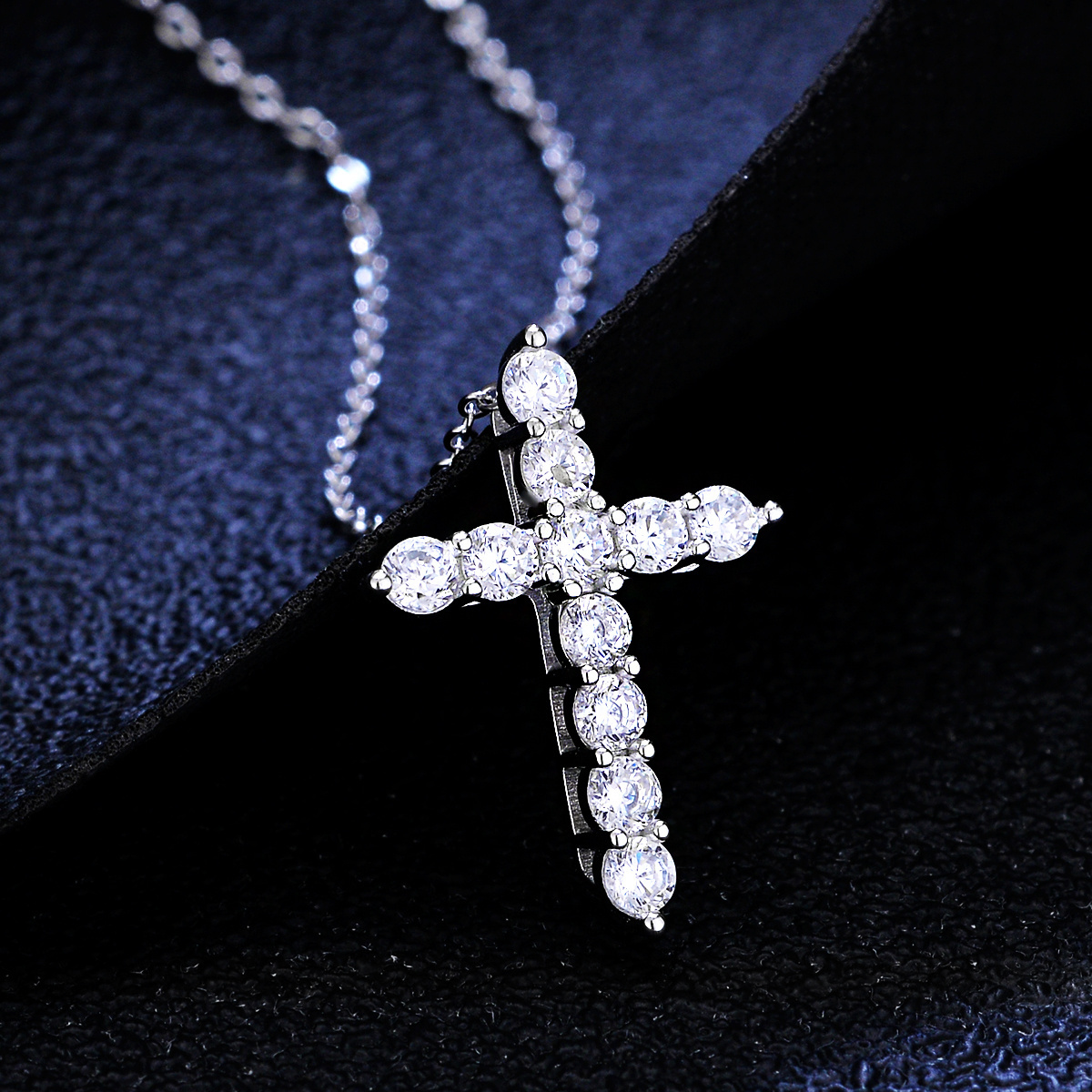 Sterling Silver Cross Pendant With VVS Moissanite Stone Iced Out Moissanite Cross Pendant Necklace