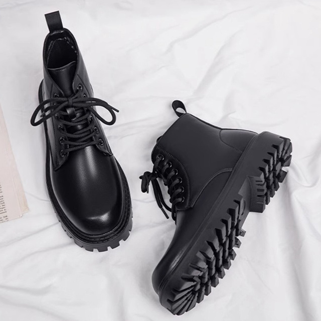 Men's Casual Platform Boots Black  Autumn Winter Shoes Cowboy Original Leather Boot Party Prom Dress Lace-UP Ankle Boots