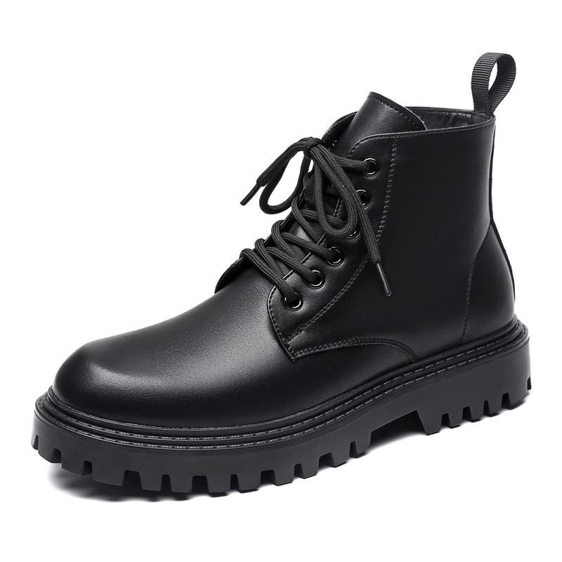 Men's Casual Platform Boots Black  Autumn Winter Shoes Cowboy Original Leather Boot Party Prom Dress Lace-UP Ankle Boots