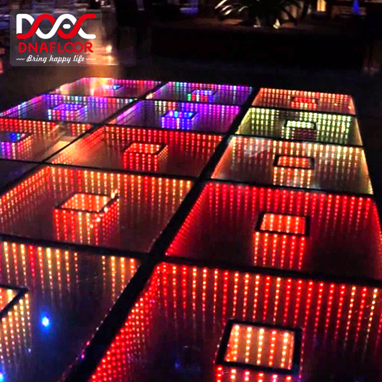 Night club bar 3d glass 8x8 infinite infinity mirror led dance floor panels