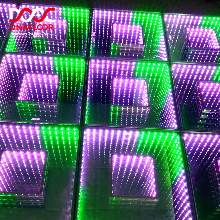 Night club bar 3d glass 8x8 infinite infinity mirror led dance floor panels