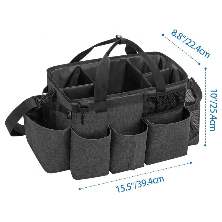 Portable Storage Organizer Supplies Housekeeper tote Cleaning Caddy Bag with 4 Foldable Dividers and Shoulder Strap