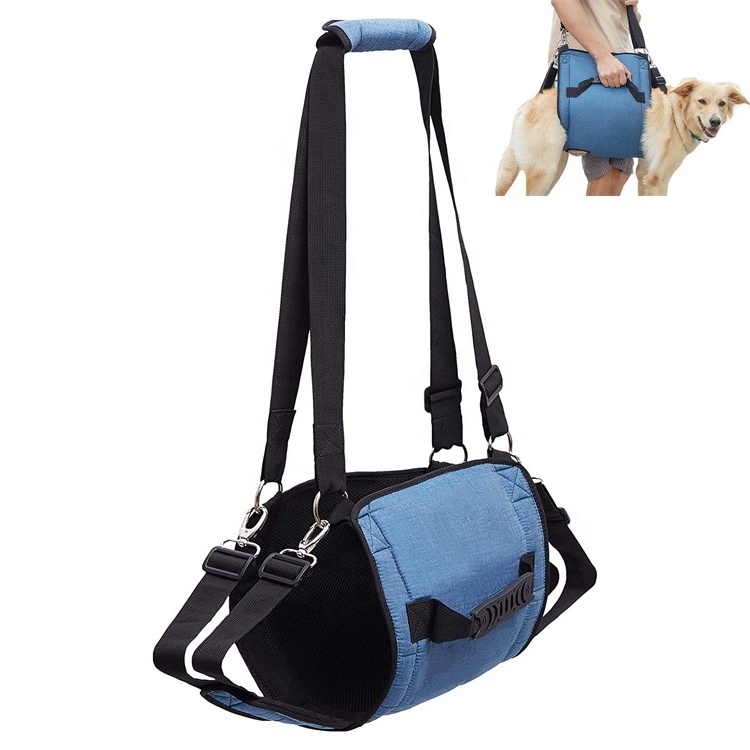 Washable Blue Large dog emergency Pet lift harness full body support carry for Nail Trimming portable dog sling for back legs