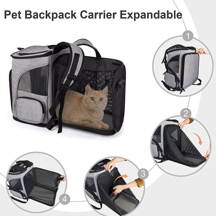 Expandable Mesh Breathable Foldable Multifunction Outdoors Custom Pet Travel Cat Backpack Carrier for puppy dog