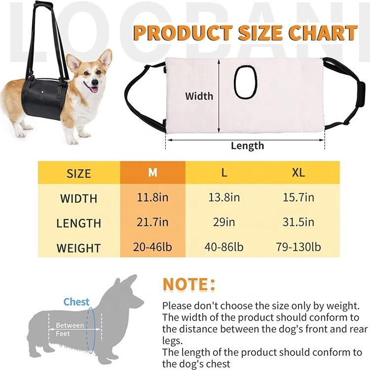 New design Wider emergency Dog rescue Lift Harness with Urination Hole pet sling carrier for Small Dogs Hind Leg Support