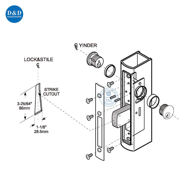 Stainless Steel High Quality Door Long Throw Deadlock Kit Lock with Mortise Key Cylinder