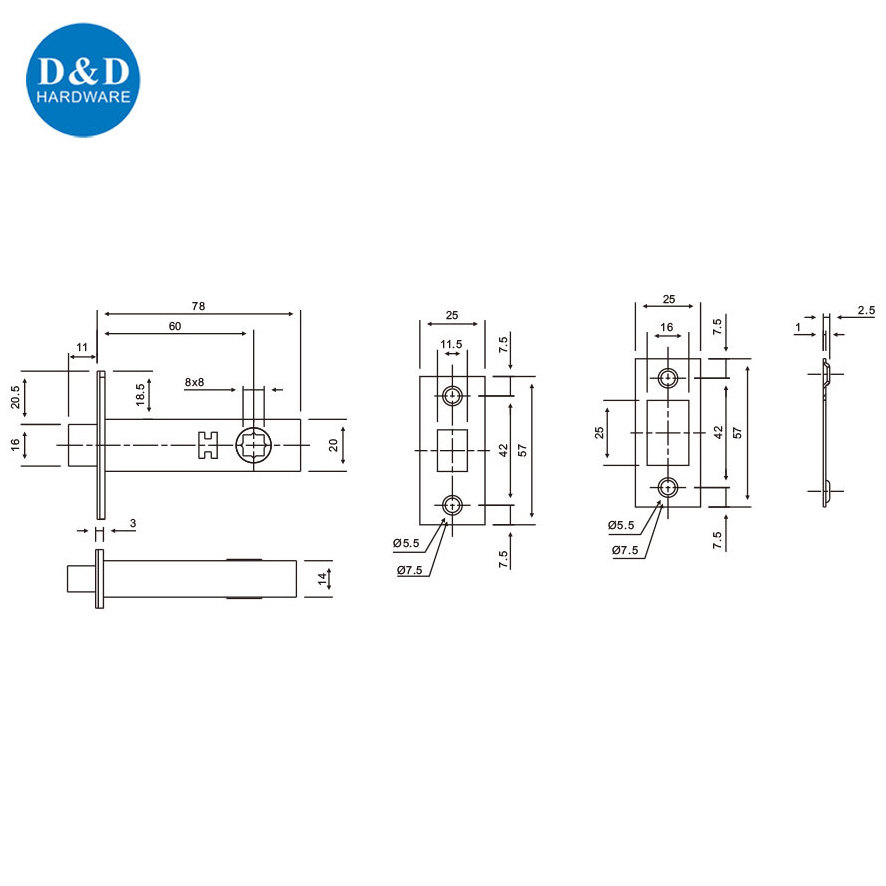 Deadbolt Lock Brass Bathroom Lock Deadbolt with SUS304 Froend for Bathroom