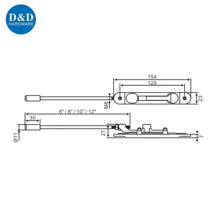 Safety Zinc Alloy long steel Fire door close flush bolt fitting door flush bolt