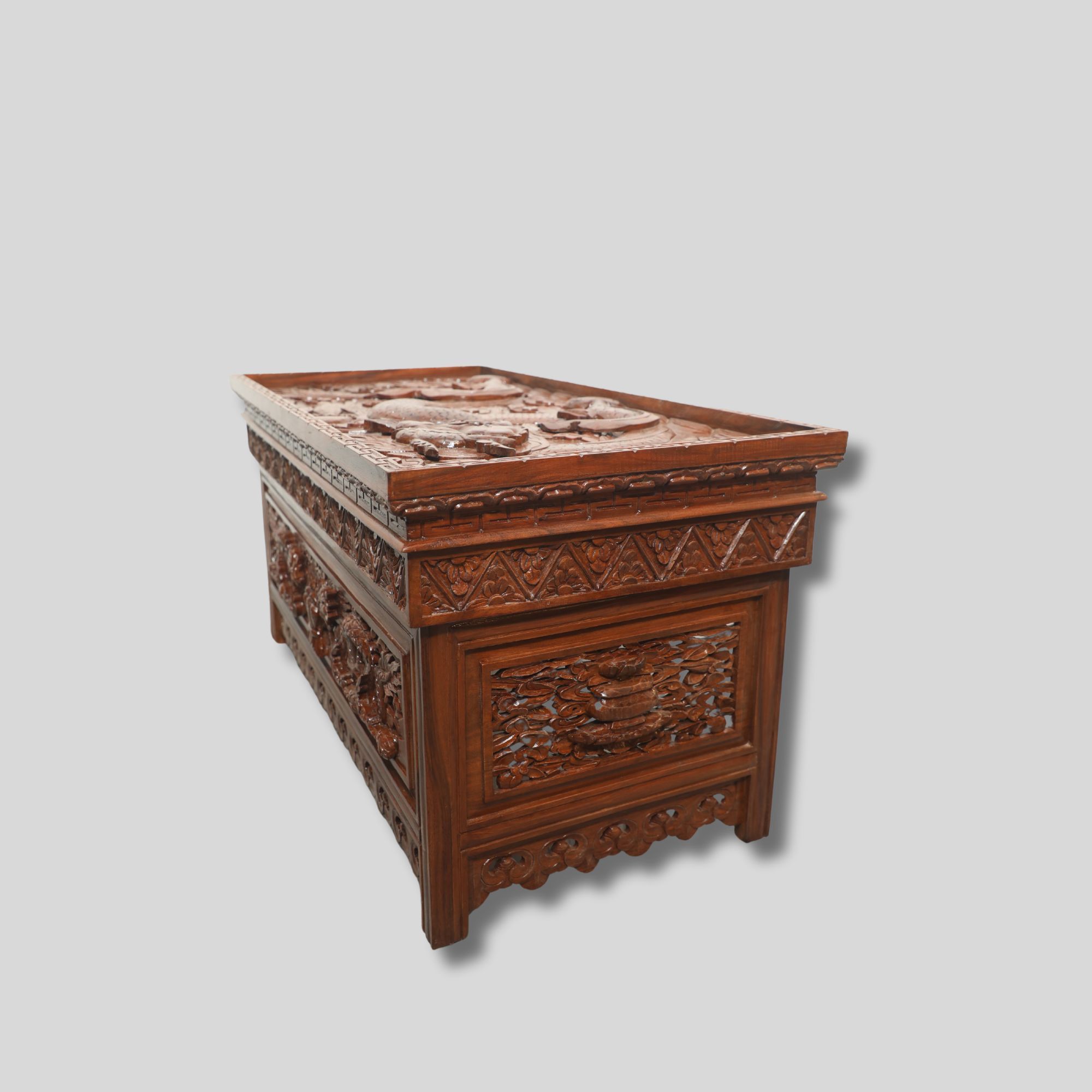 48 Inch Long High quality Tibetan alter furniture Wholesale | Hand Carved With Intricate Dragon Design Puja Table from Nepal