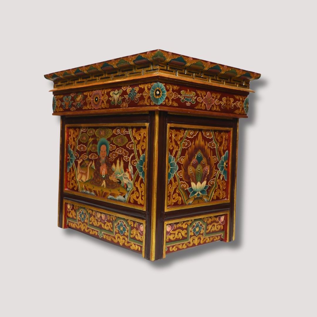 Hand-Painted Solid Wood Foldable Display Cabinet from Nepal Alter Table for Yoga Meditation Puja Traditional China Cabinets