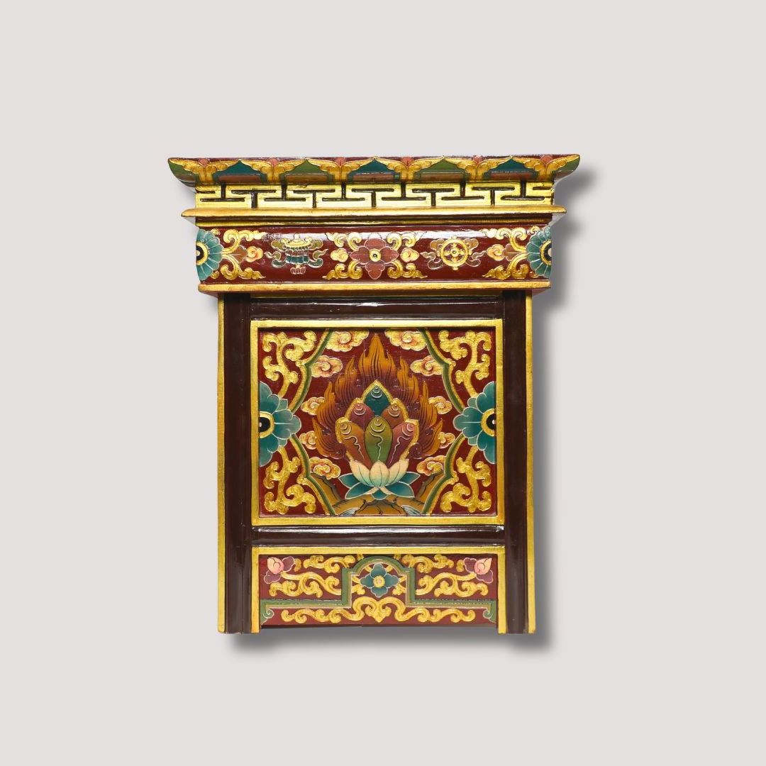 Hand-Painted Solid Wood Foldable Display Cabinet from Nepal Alter Table for Yoga Meditation Puja Traditional China Cabinets