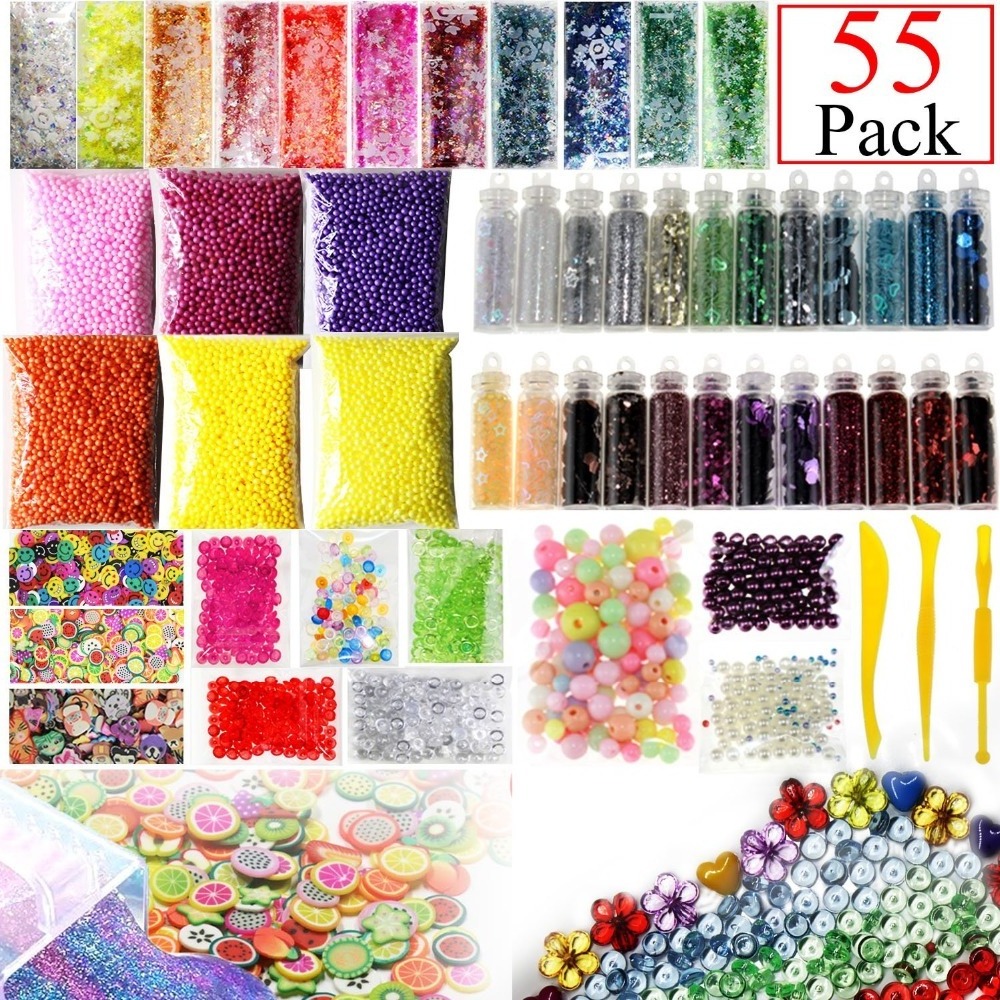 Slime Diy Supplies Kit With Fishbowl beads Foam Balls slime glitter Jars Fruit Flower Animal Slices