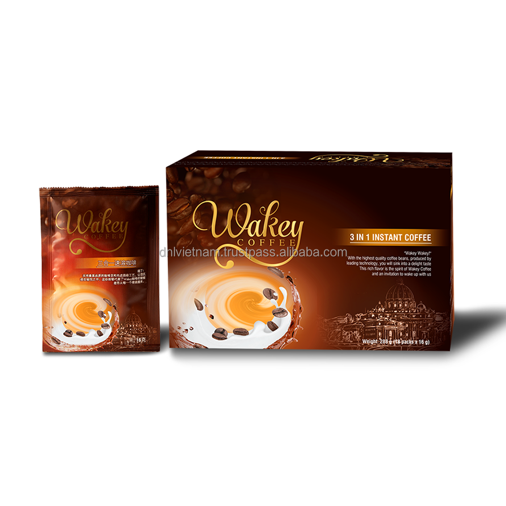 Wakey Instant Coffee 3in1 Paper Box 18 sachets Vietnamese Organic Products New Taste Tropical Special Aroma Wholesales