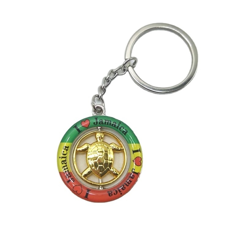 Custom logo metal epoxy rotating beach sea turtle British Virgin Islands souvenir keychain