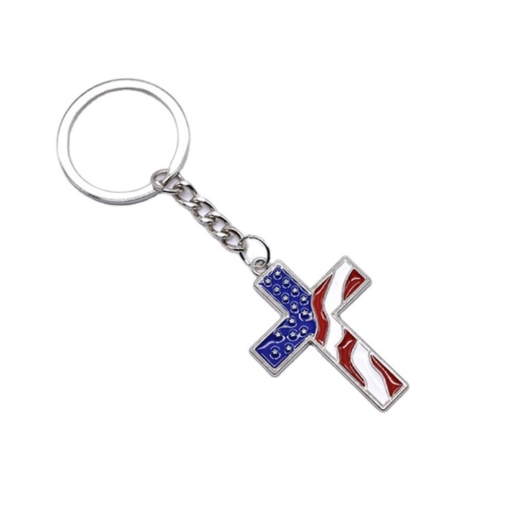 Wholesale custom religious souvenir metal Jesus christian cross keychain