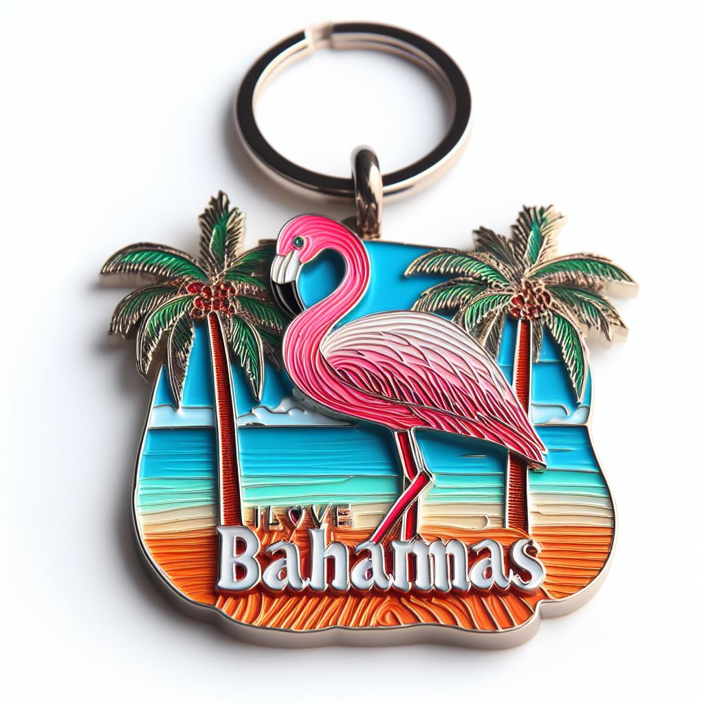 Factory customized design 3d metal flamingo caribbean beach bahamas souvenirs keychain