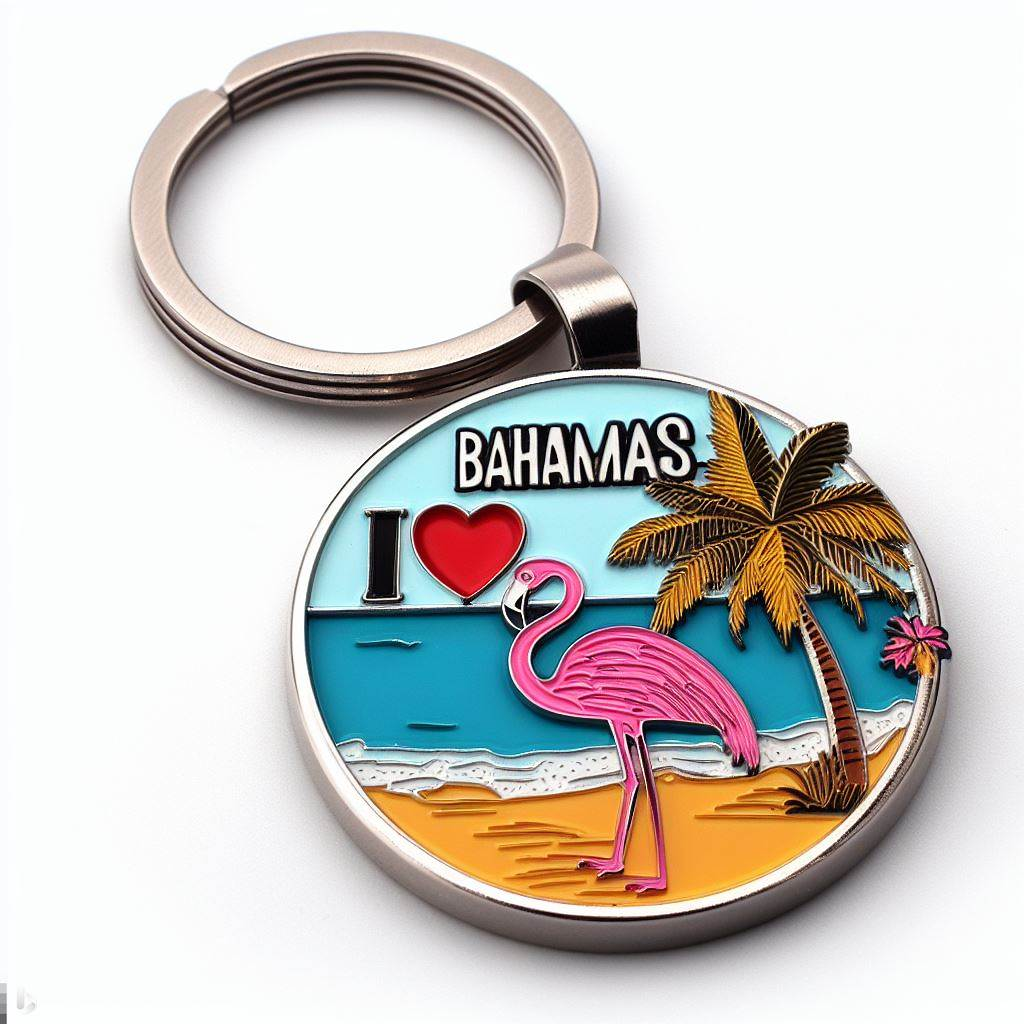 Factory customized design 3d metal flamingo caribbean beach bahamas souvenirs keychain