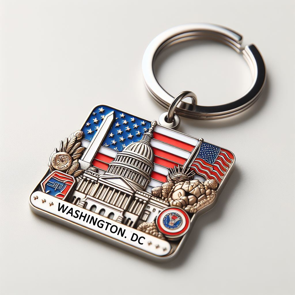 Custom Zinc Alloy Metal Washington DC Souvenir Spinning Building Keychain