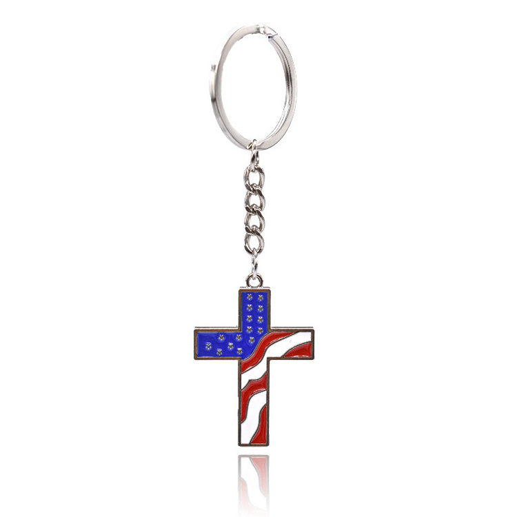 Wholesale custom religious souvenir metal Jesus christian cross keychain