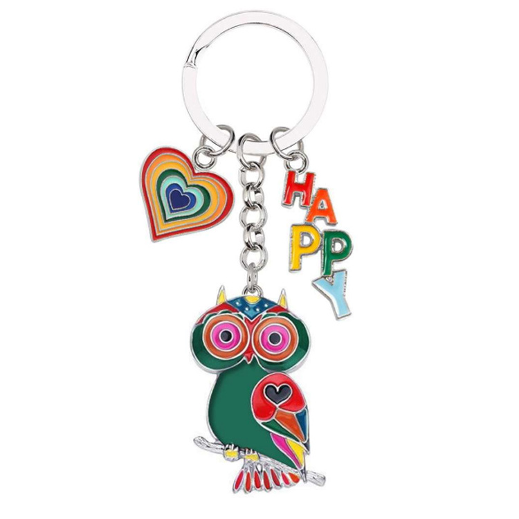 Customized tourist souvenir metal cute animal bird keychain owl key holder