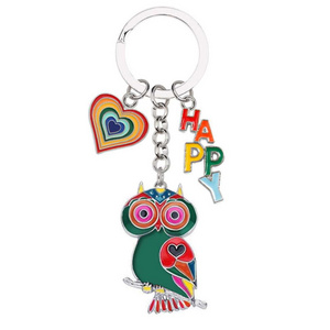 Customized tourist souvenir metal cute animal bird keychain owl key holder