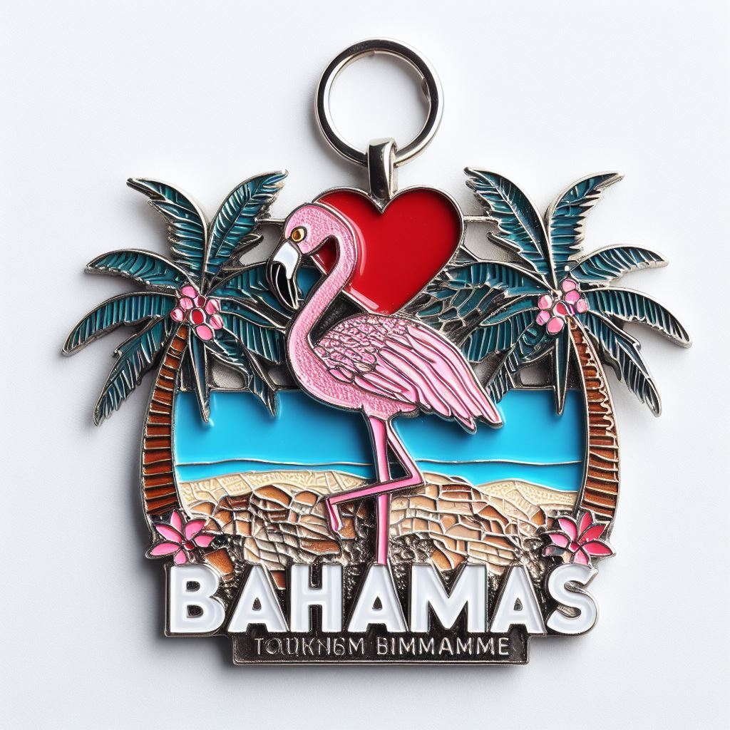 Factory customized design 3d metal flamingo caribbean beach bahamas souvenirs keychain