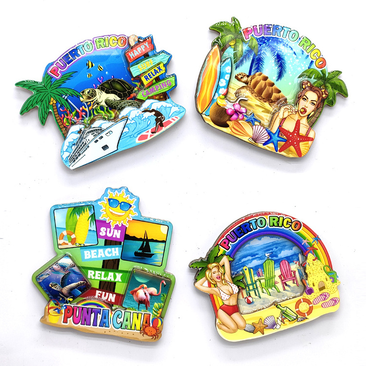 Custom logo epoxy wood magnet ocean beach island fiji souvenir fridge magnet